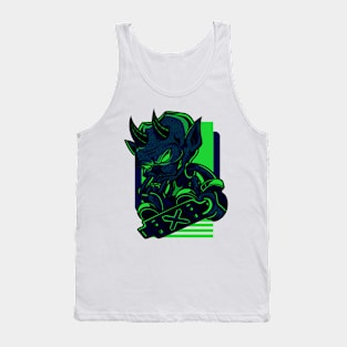 Little Demon Skateboard Blue Green Tank Top